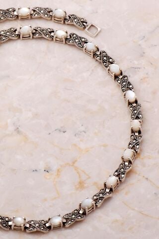 Sedef ve Markazit Taşlı Tasarım Gümüş Kolye 7661