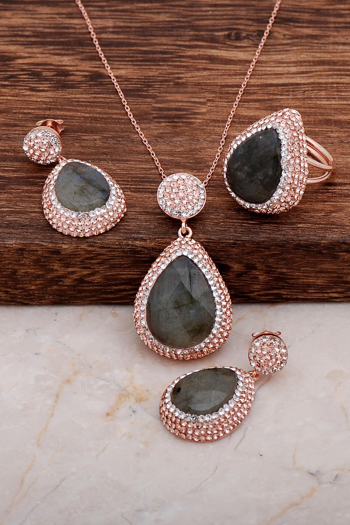 Agat Taşlı Rose Gümüş Set 2006