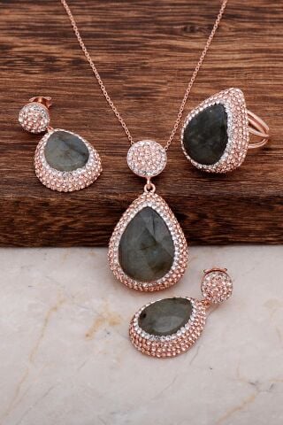 Agat Taşlı Rose Gümüş Set 2006