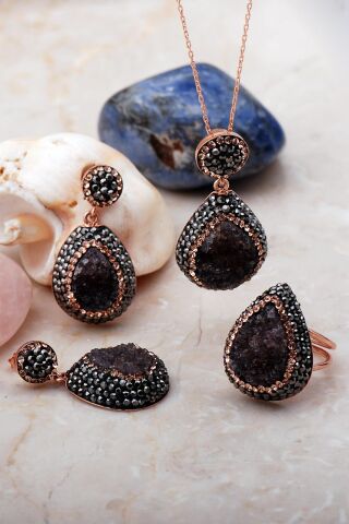 Ametist Taşlı Rose Gümüş Set 2007