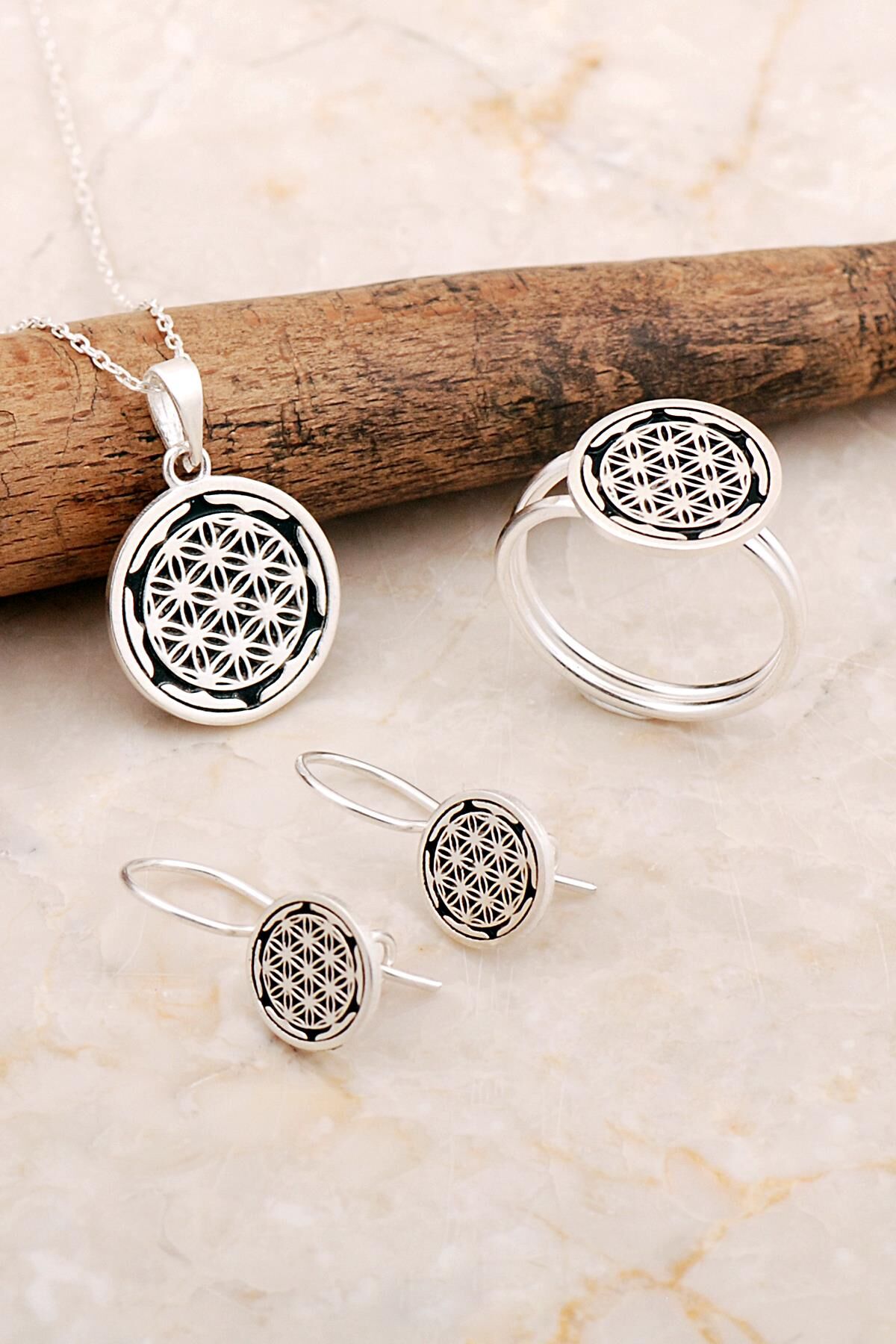 Yaşam Çiçeği Elişi Gümüş Set 2816