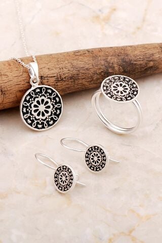 Anadolu Motifli Elişi Çiçek Gümüş Set 2817