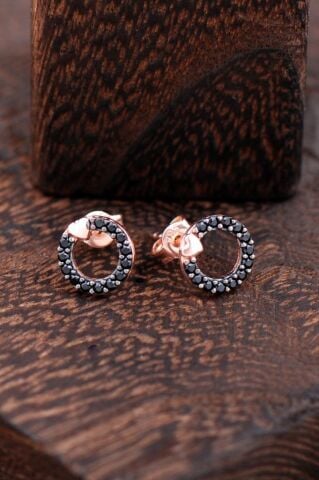 Halkalı Kalpli Rose Gümüş Küpe 2433