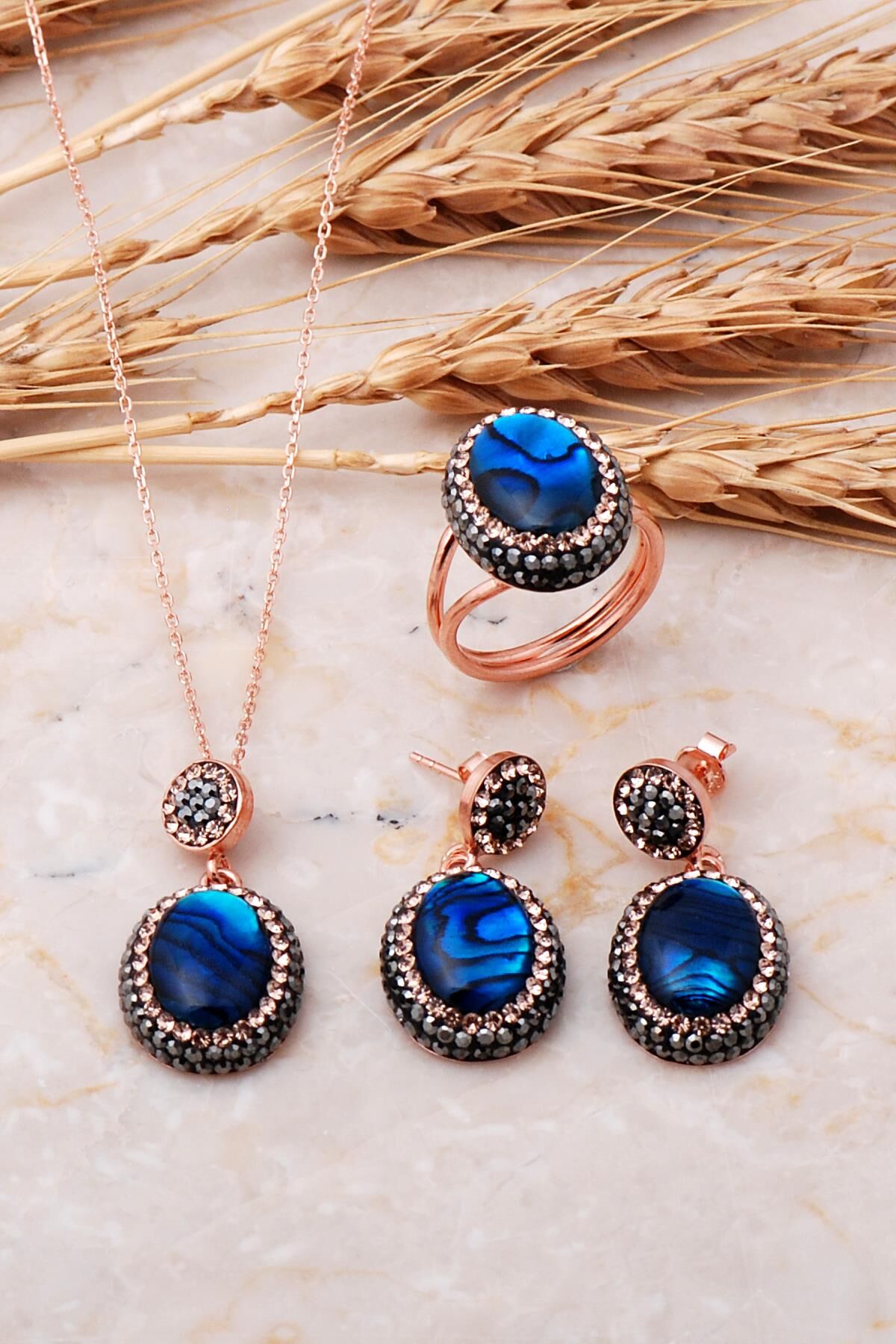 Okyanus Sedefi Rose Gümüş Set 2532