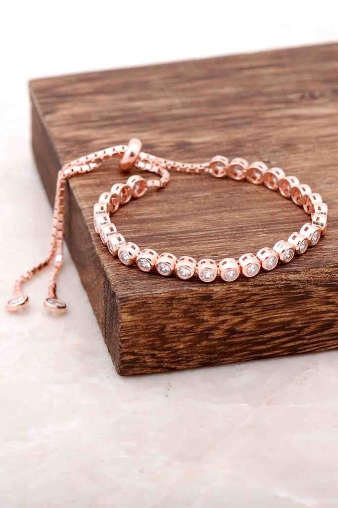 Zirkon Taşlı Su Yolu Rose Gümüş Bileklik 1518