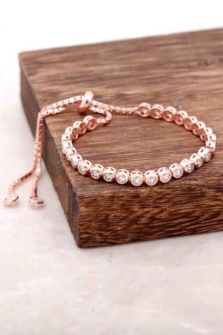 Zirkon Taşlı Su Yolu Rose Gümüş Bileklik 1518