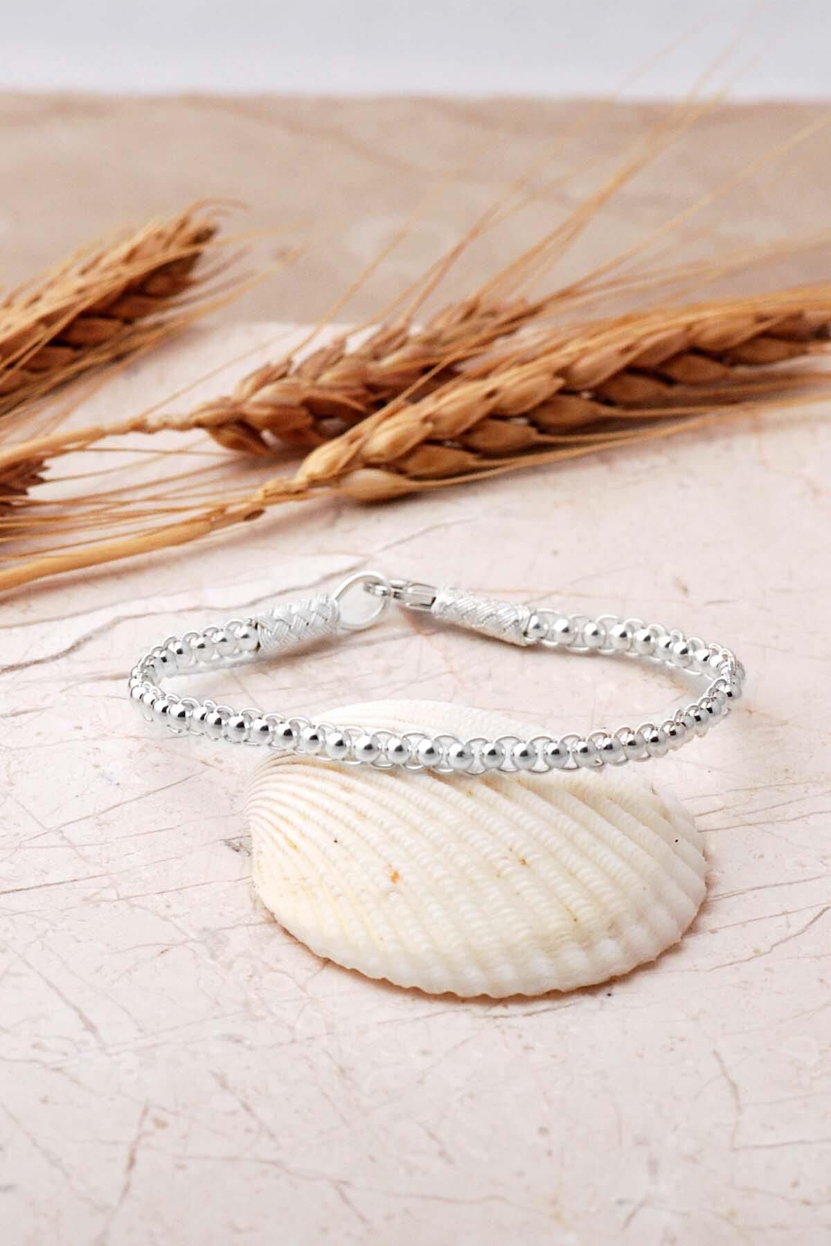 1000 Ayar Gümüş Silsile Kazaziye İşlemeli Örgü 18 Cm Bileklik 4831