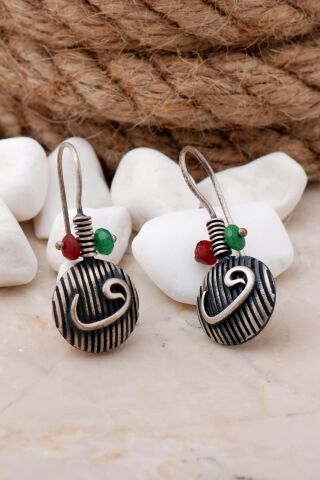 Vav Taşlı Elişi Gümüş Küpe 5641