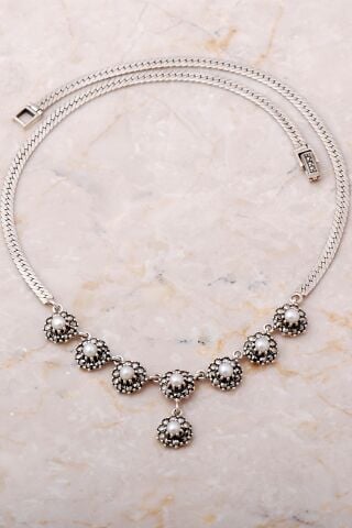 İnci ve Markazit Taşlı Tasarım Gümüş Kolye 7665