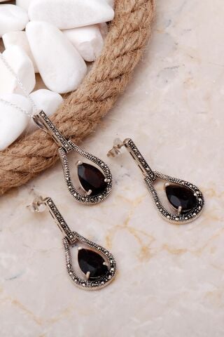 Granat Markazit Taşlı Gümüş Üçlü Set  2147