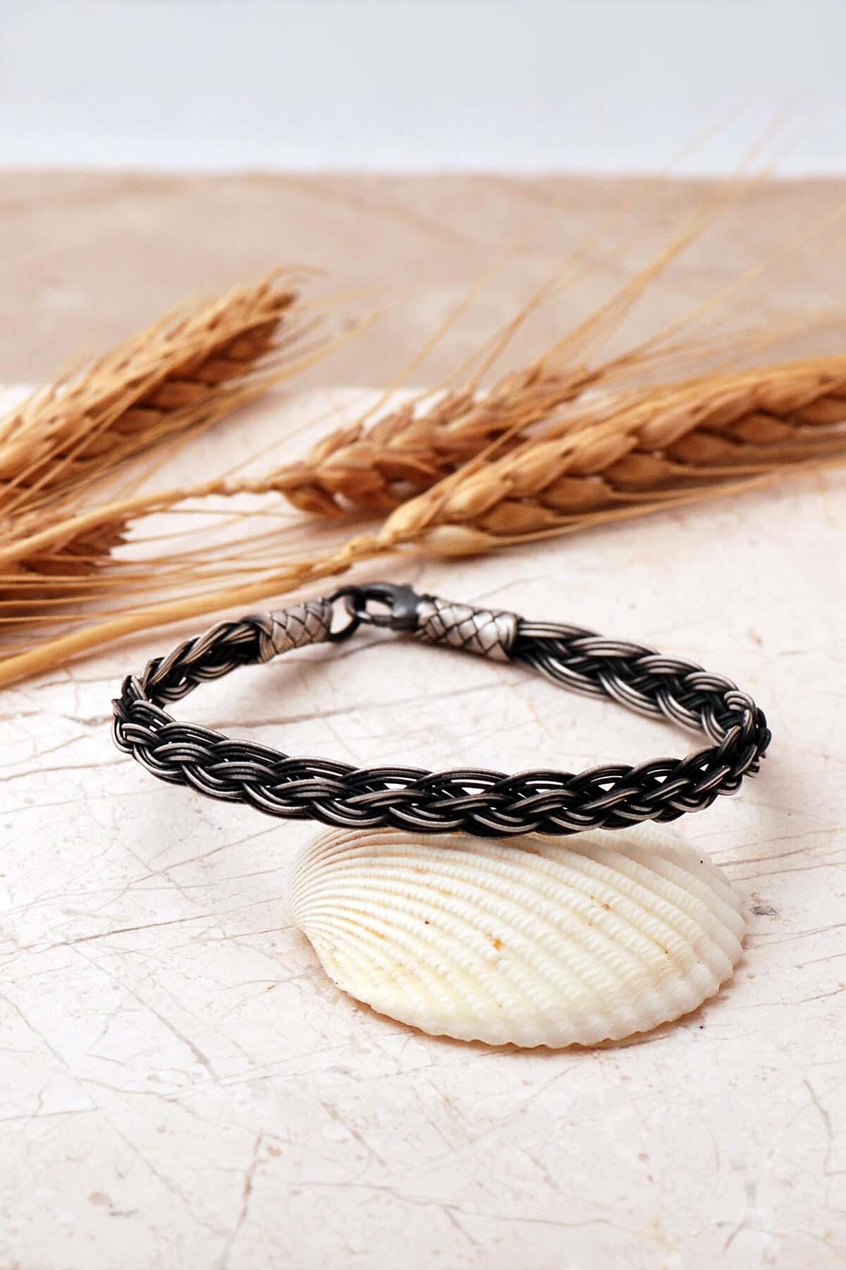 Kazaziye İşlemeli Sepet Örgü Elişi 1000 Ayar 21,50 Cm Gümüş Erkek Bileklik 4833