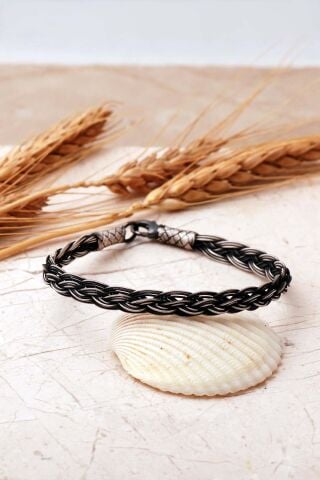 Kazaziye İşlemeli Sepet Örgü Elişi 1000 Ayar 21,50 Cm Gümüş Erkek Bileklik 4833