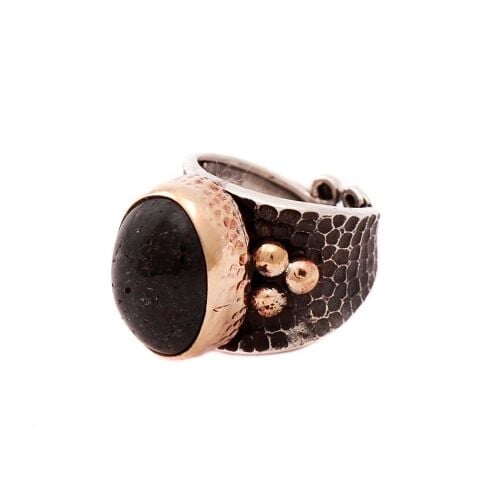 Opal Taşlı Çekiç Dövme Gümüş Yüzük 1223