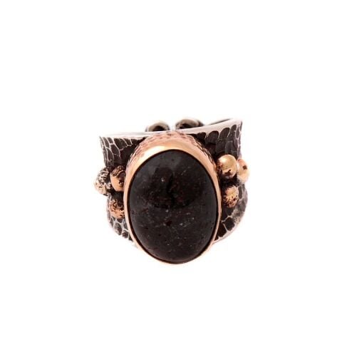 Opal Taşlı Çekiç Dövme Gümüş Yüzük 1223