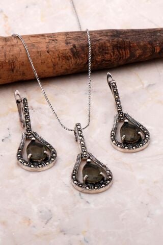 Kuvars Markazit Taşlı Gümüş Üçlü Set 2148