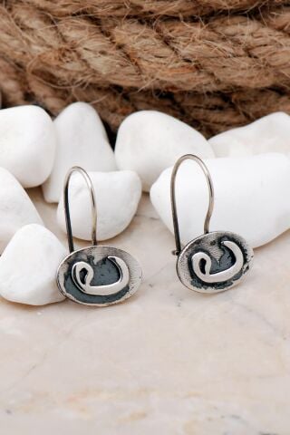 Vavlı Elişi Oval Gümüş Küpe 5645