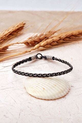 Kazaziye İşlemeli Örgü Elişi 1000 Ayar Gümüş 20 Cm Erkek Bileklik 4836