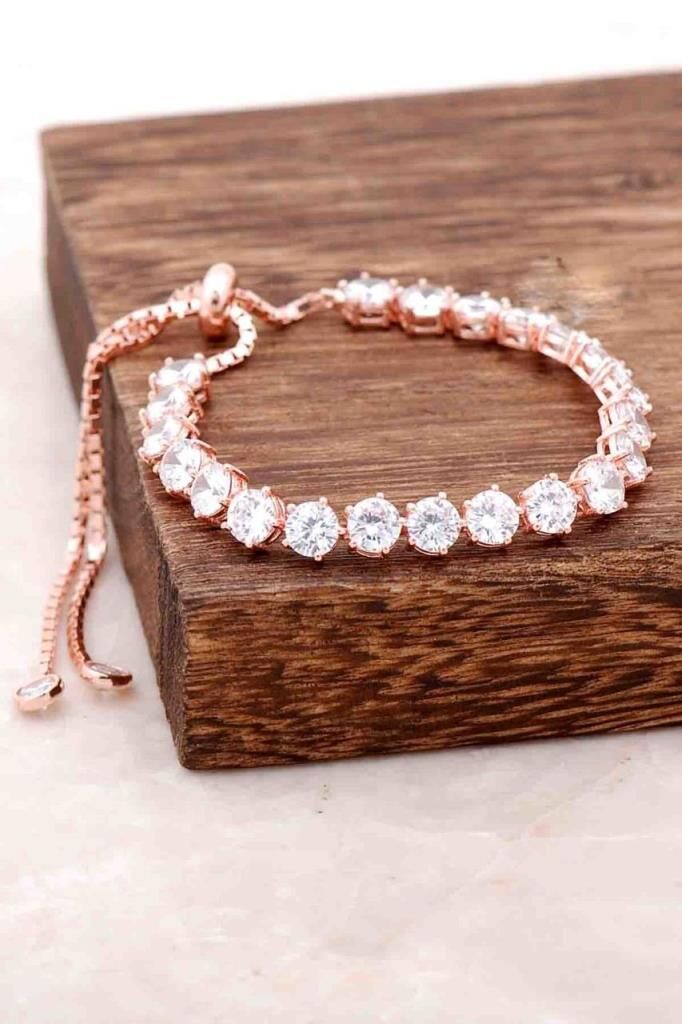 Zirkon Taşlı Su Yolu Rose Gümüş Bileklik 1729