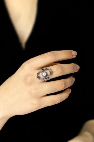 İnci Taşlı Telkari İşlemeli Gümüş Yüzük 2494