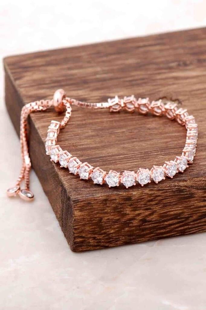 Zirkon Taşlı Su Yolu Rose Gümüş Bileklik 1730