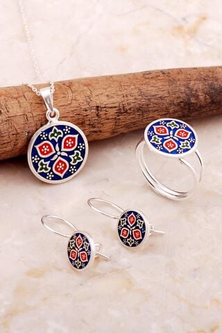 Anadolu Motifli Elişi Mineli Gümüş Set 2825