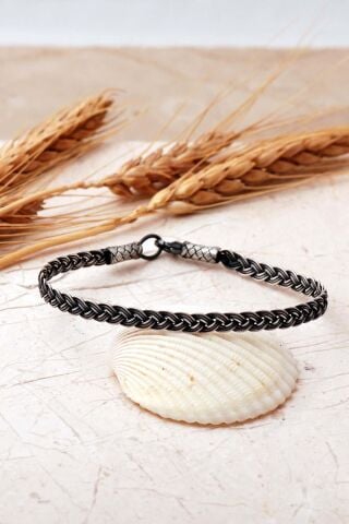 Kazaziye İşlemeli Örgü Elişi 18 Cm 1000 Ayar Gümüş Kadın Bileklik 4839