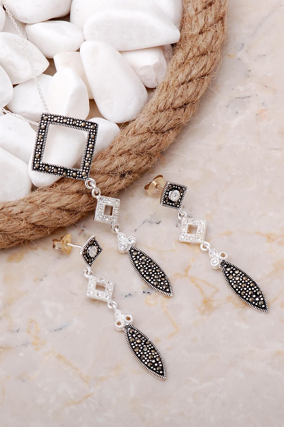 Markazit Taşlı Tasarım Gümüş Set 2151