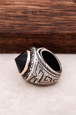 Yeşim ve Markazit Taşlı Otantik Gümüş Yüzük 252