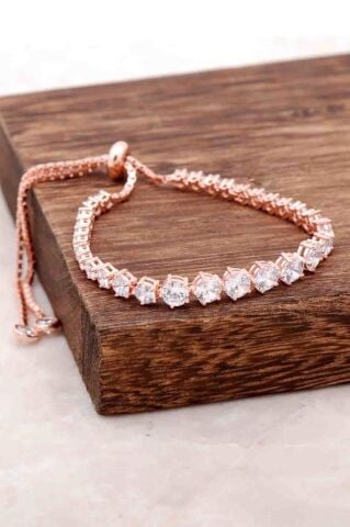 Zirkon Taşlı Rose Gümüş Su Yolu Bileklik 1731