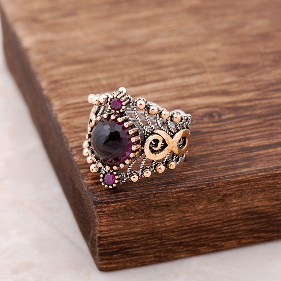 Ametist Taşlı Telkari İşlemeli Gümüş Yüzük 2495