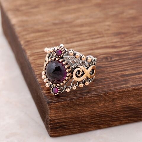 Ametist Taşlı Telkari İşlemeli Gümüş Yüzük 2495