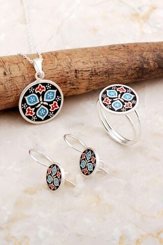 Anadolu Motifli Elişi Mineli Gümüş Set 2826