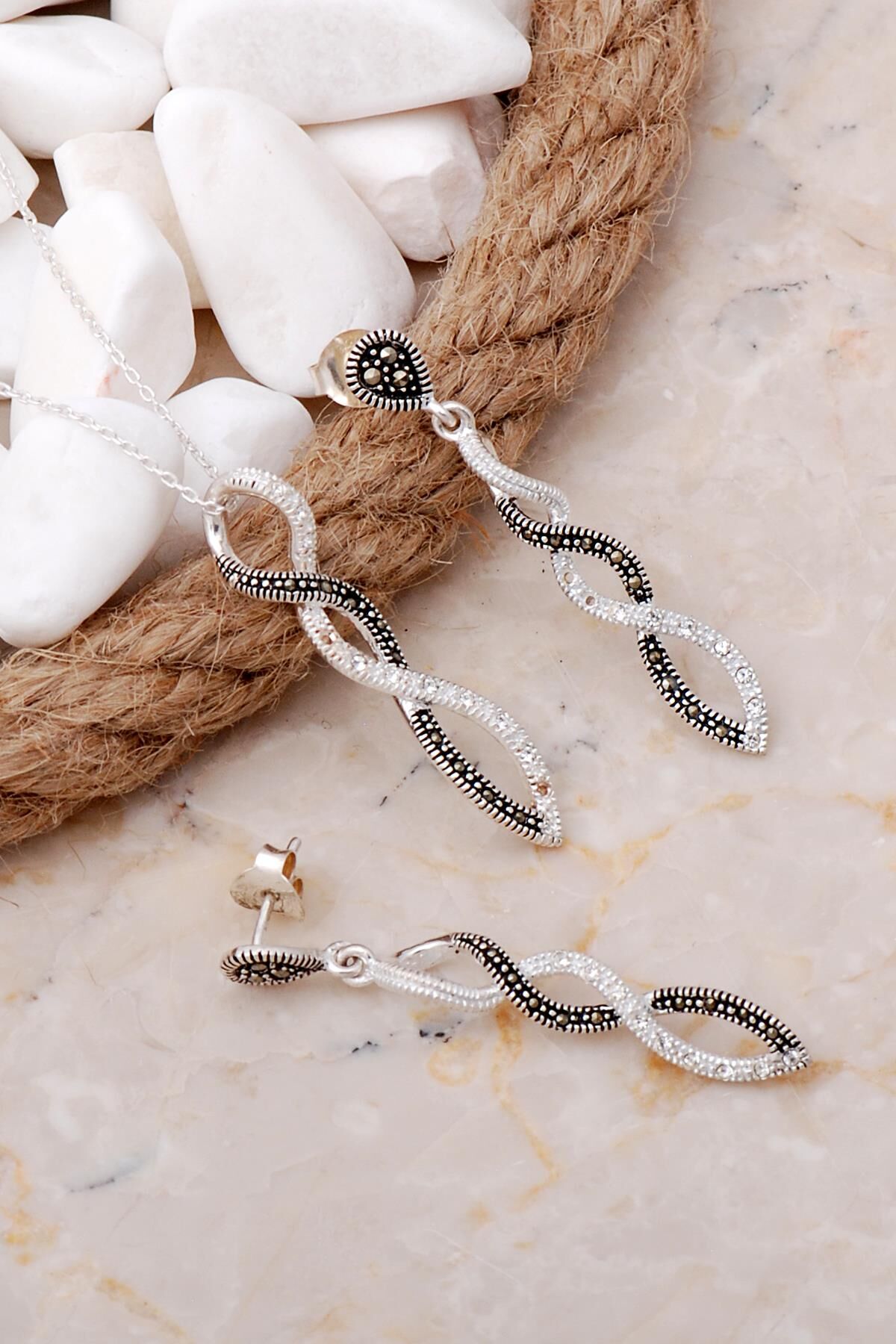 Markazit Taşlı Tasarım Gümüş Set 2152