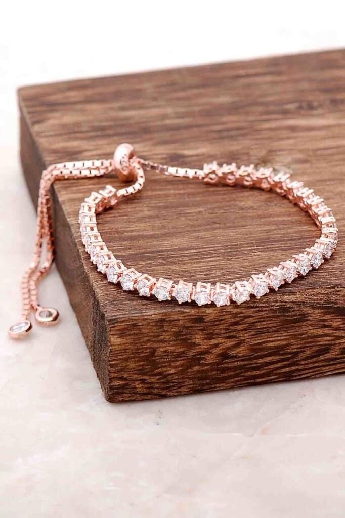 Zirkon Taşlı Rose Gümüş Su Yolu Bileklik 1732
