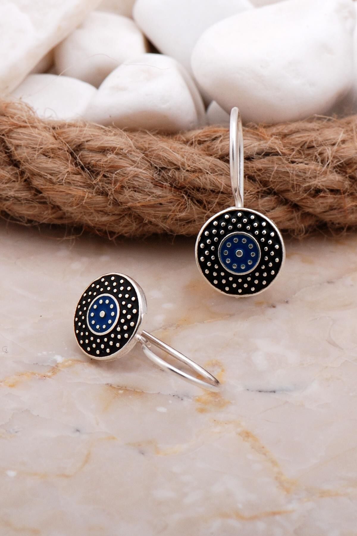 Mineli Elişi Gümüş Küpe 5906