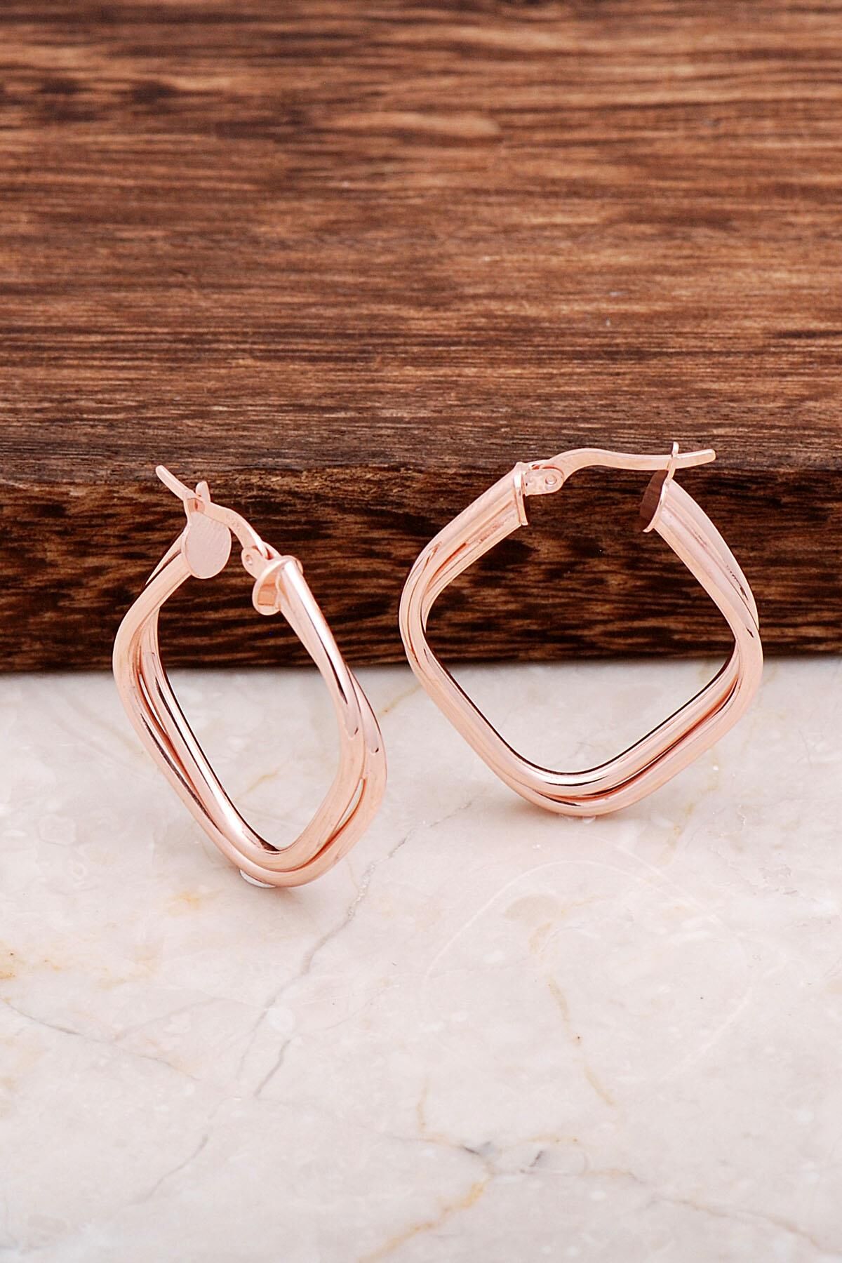 Rose Gümüş Tasarım Halka Küpe 4685