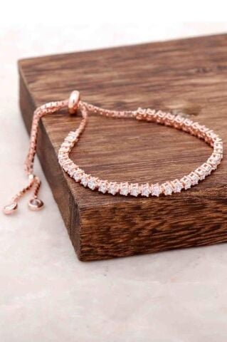 Zirkon Taşlı Rose Gümüş Su Yolu Bileklik 1733
