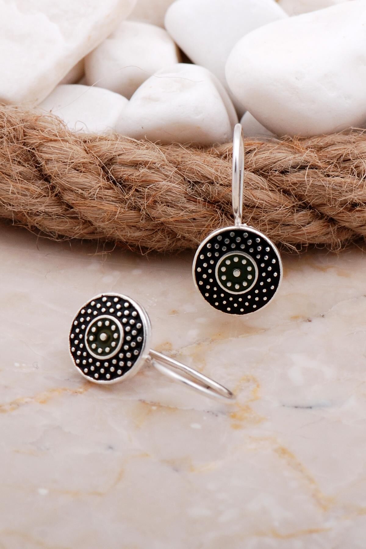 Mineli Elişi Gümüş Küpe 5907