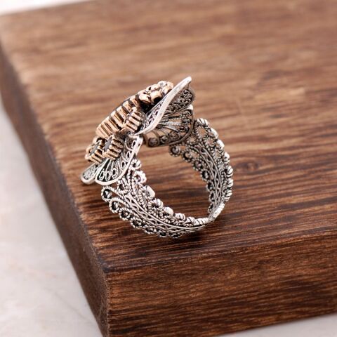 Safir Taşlı Telkari İşlemeli Gümüş Yüzük 2496