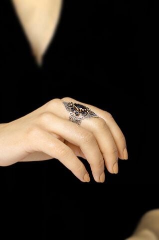 Safir Taşlı Telkari İşlemeli Gümüş Yüzük 2496