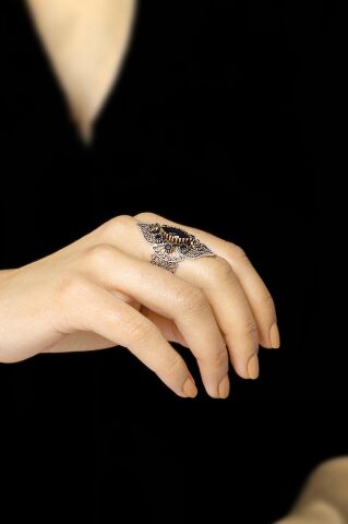 Safir Taşlı Telkari İşlemeli Gümüş Yüzük 2496