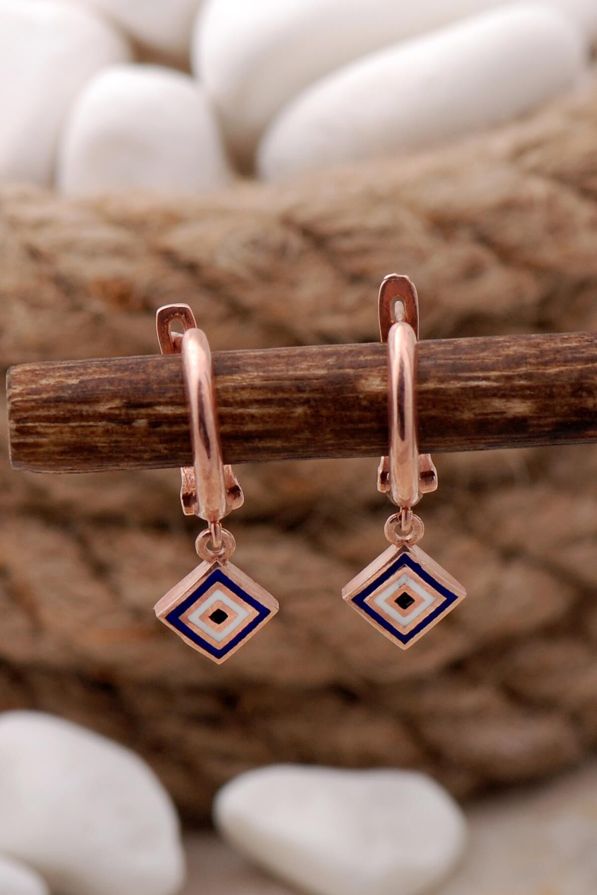 Nazar Boncuklu Rose Gümüş Küpe 5652