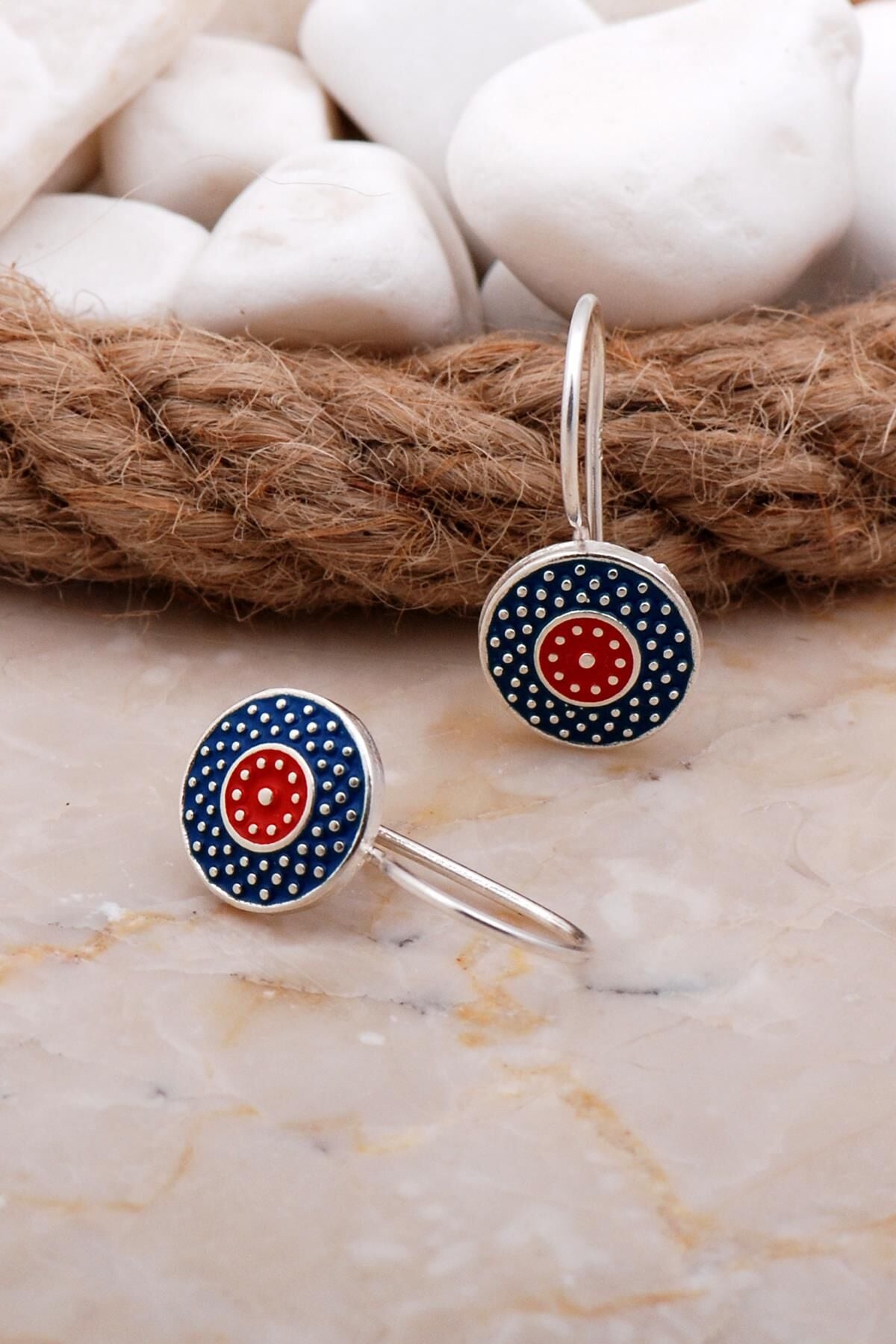 Mineli Elişi Gümüş Küpe 5909