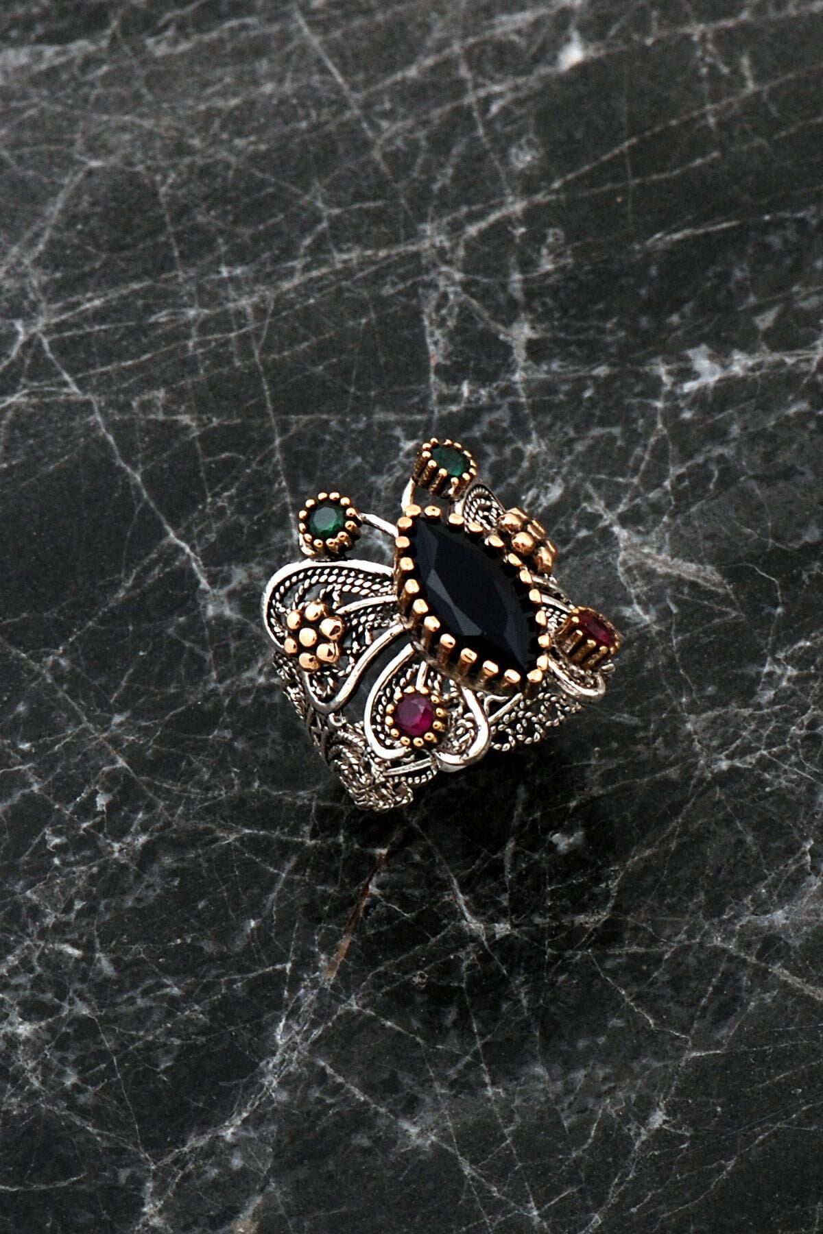 Safir Taşlı Telkari İşlemeli Hercai Kelebek Gümüş Yüzük 2497