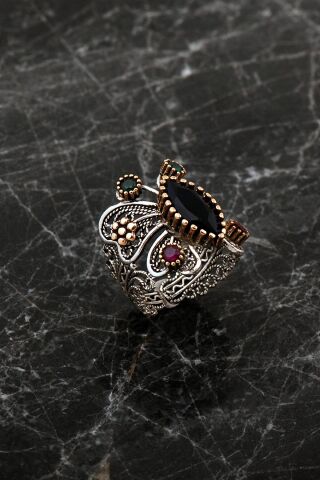 Safir Taşlı Telkari İşlemeli Hercai Kelebek Gümüş Yüzük 2497