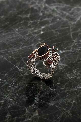 Safir Taşlı Telkari İşlemeli Hercai Kelebek Gümüş Yüzük 2497