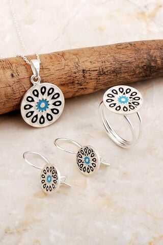 Anadolu Motifli Elişi Mineli Gümüş Set 2831