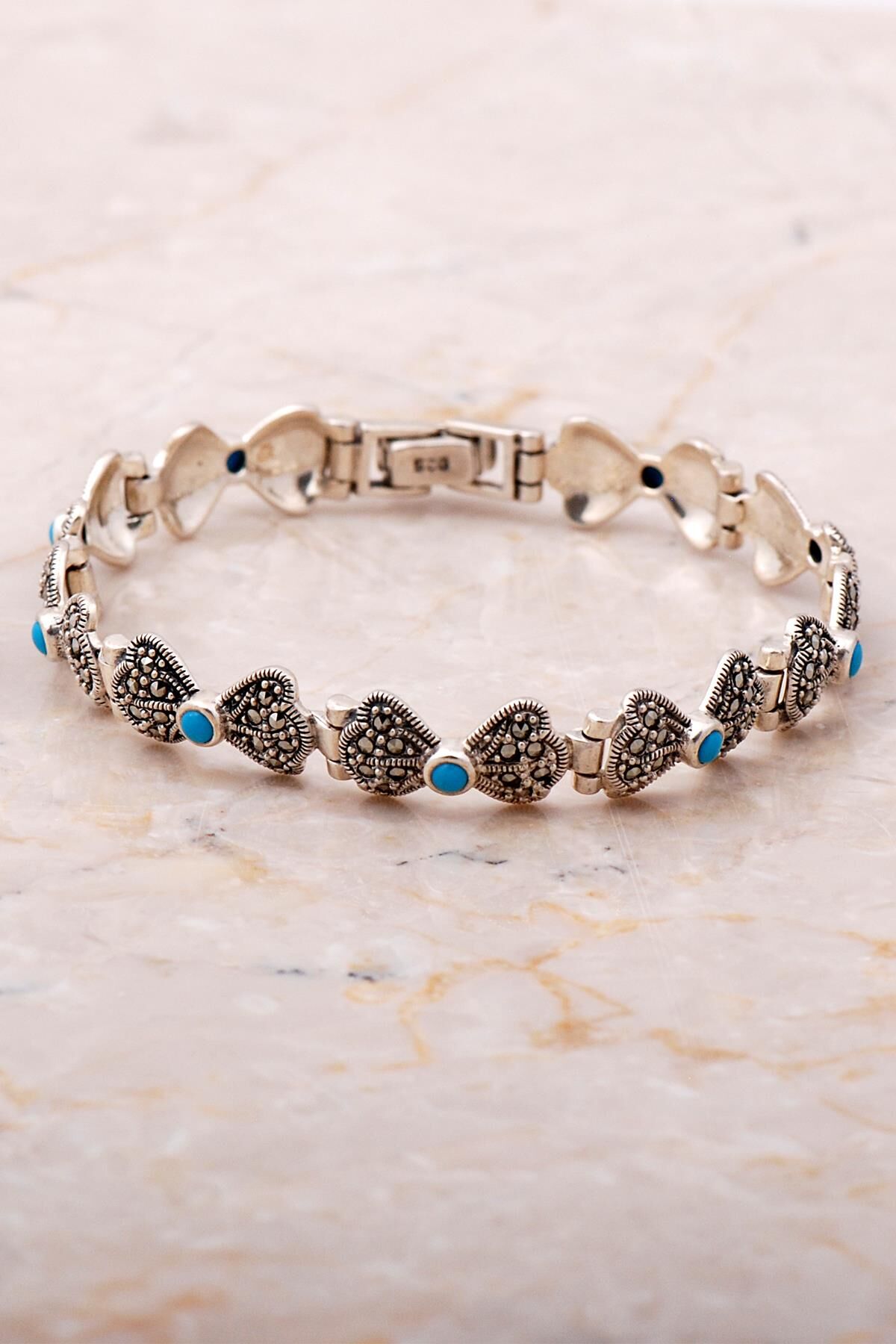 Markazit ve Turkuaz Taşlı Kelebek Tasarım Gümüş Bileklik 3975