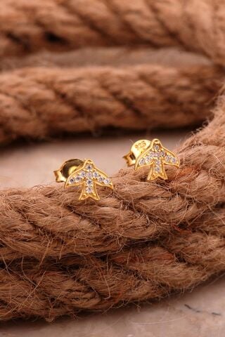 Martı Mini Altın Kaplama Gümüş Küpe 6195