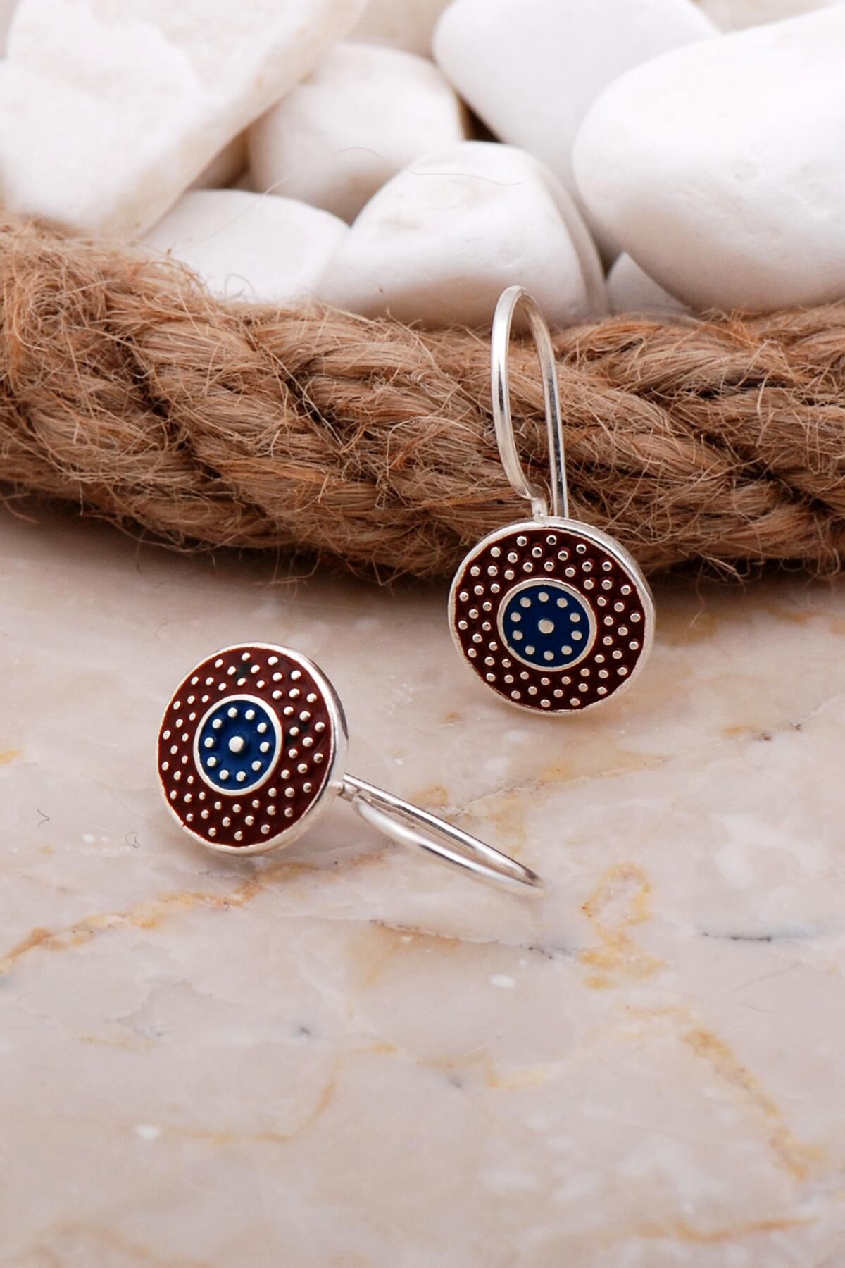 Mineli Elişi Gümüş Küpe 5910